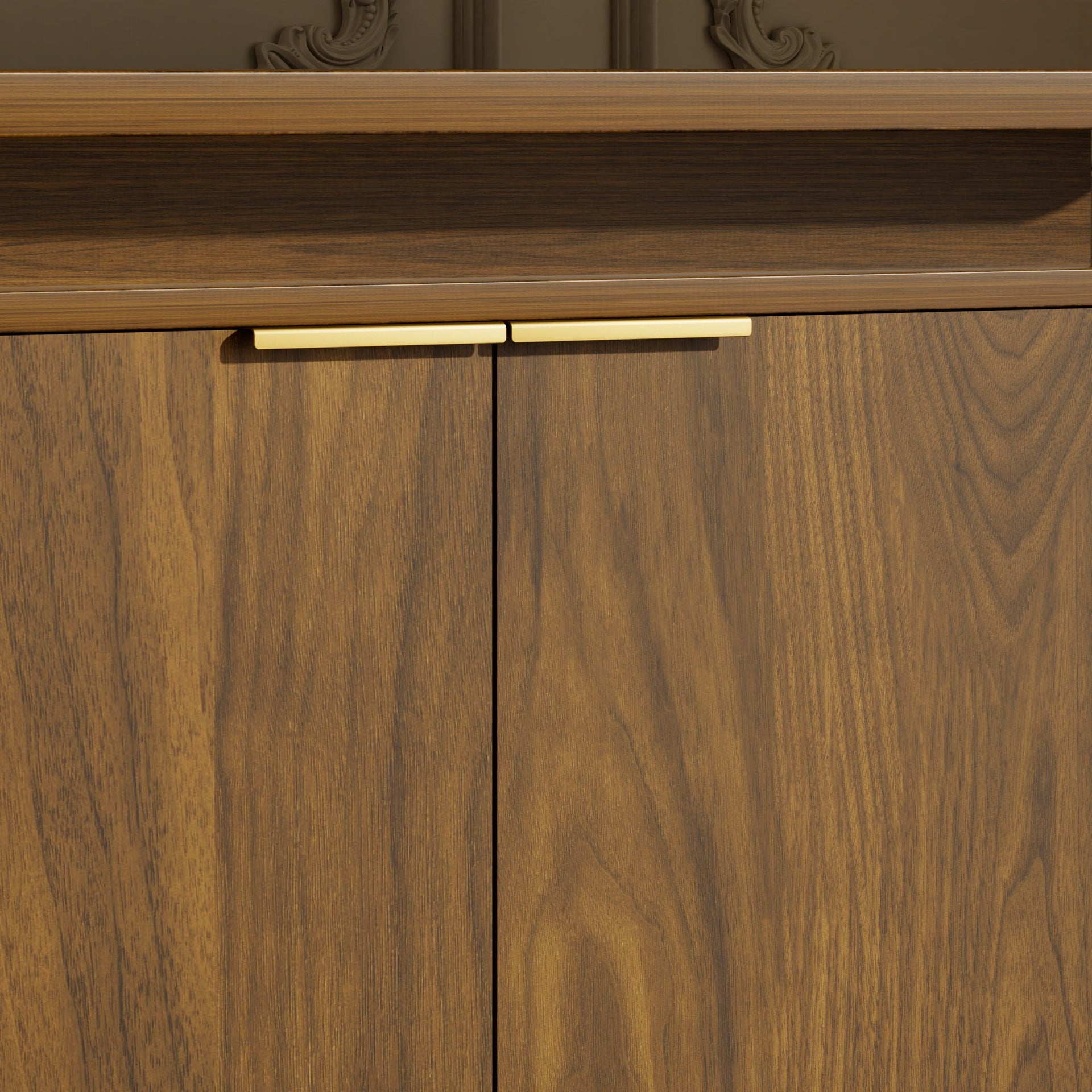 LKTART 66" Modern Sideboard Storage Cabinet with LED Lights, Walnut